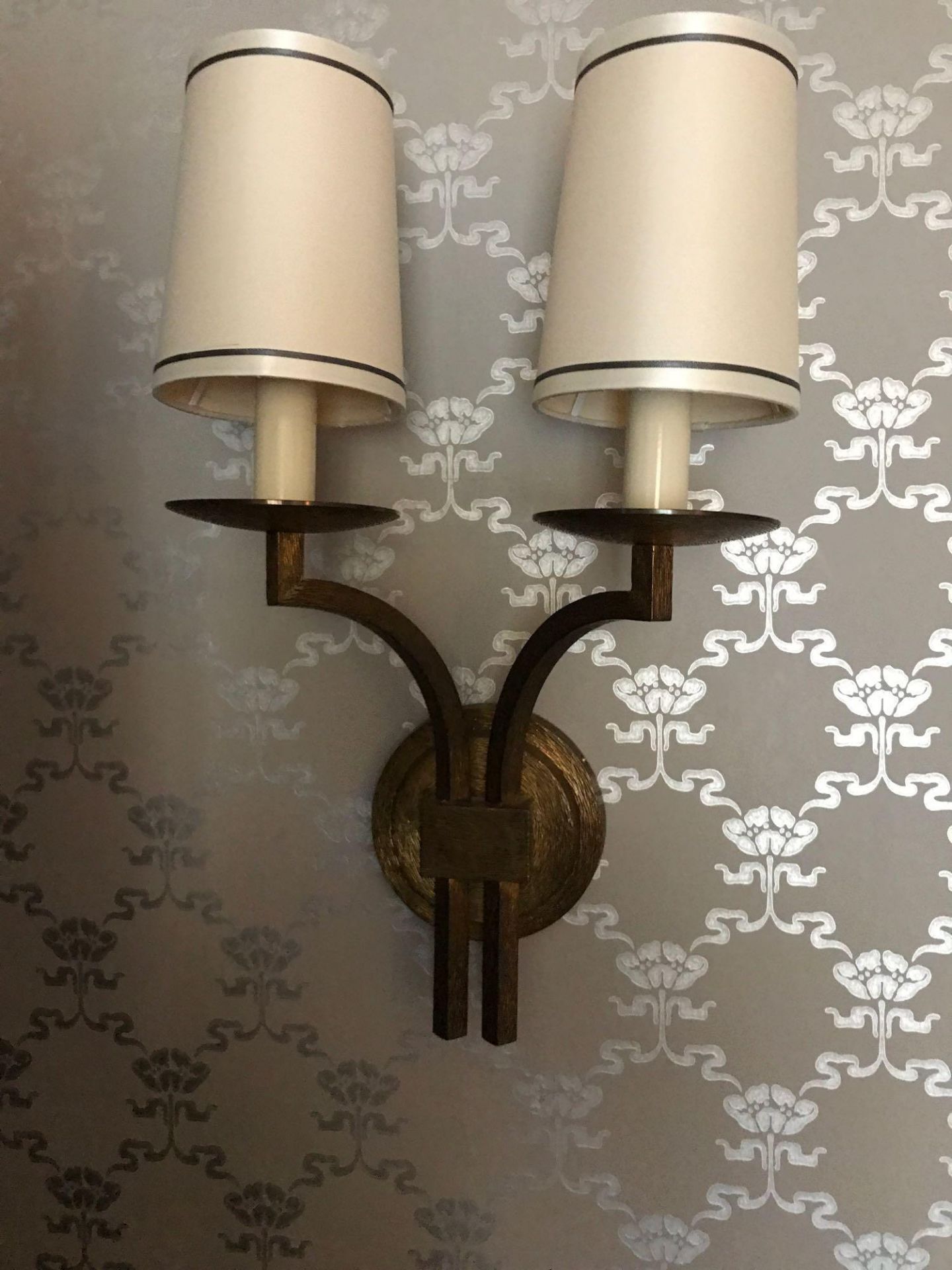 A Pair Of Dernier And Hamlyn Twin Arm Antique Bronzed Wall Sconces With Shade 51cm Room 610
