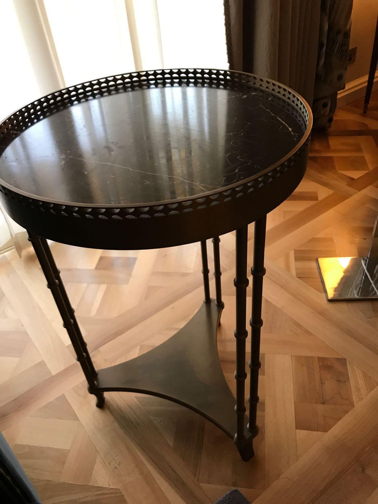 A Regency Style Marble-Top Metal Bouillotte Table Having A Bronze Framed Marble Top Supported