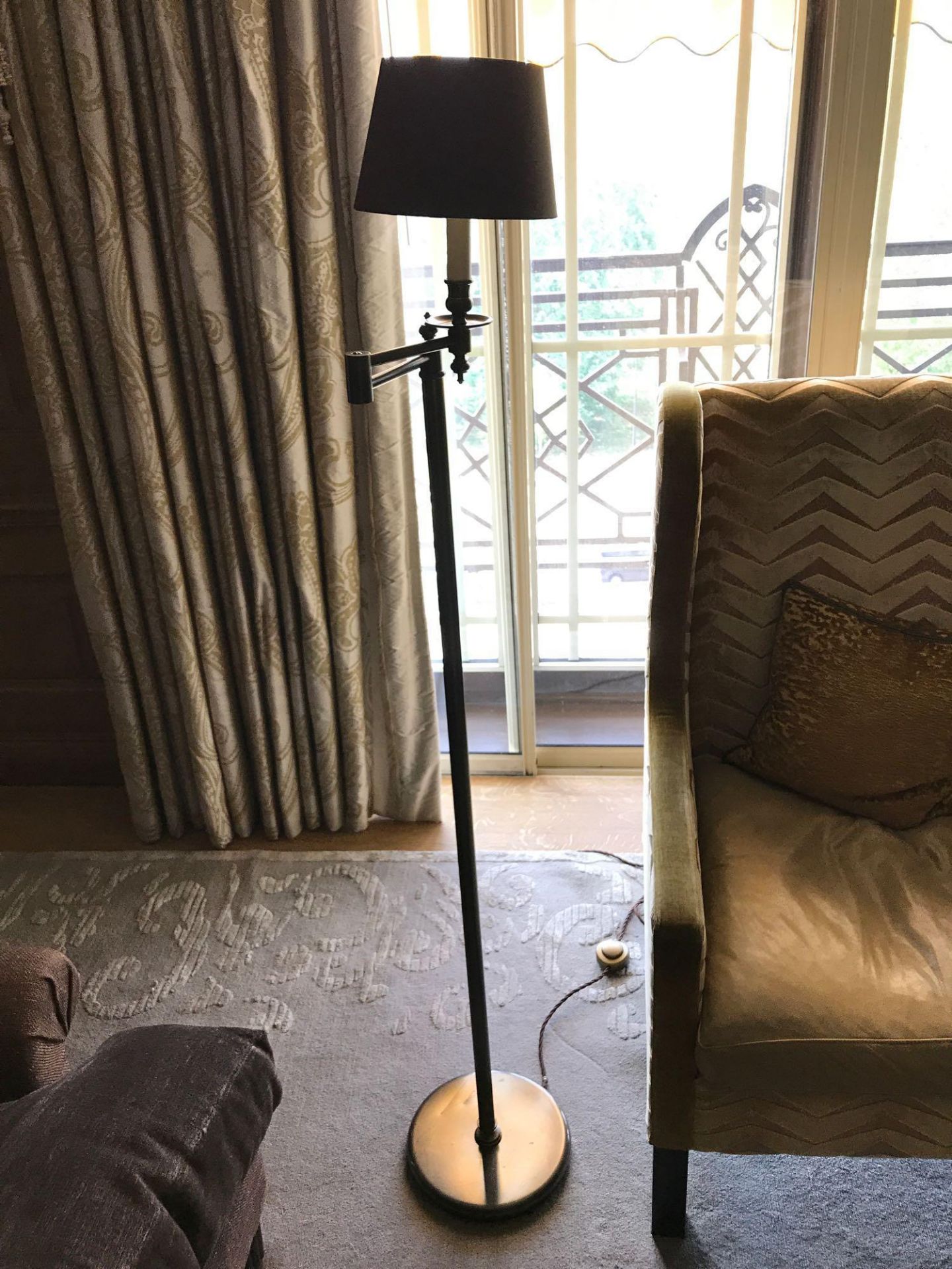 2 x Library Floor Lamp Finished In English Bronze Swing Arm Function With Shade 156cm Room 611 - Image 2 of 2
