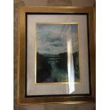 Landscape Lithograph Print In Portrait Untitled 93 x 75cm Gold Wooden Frame