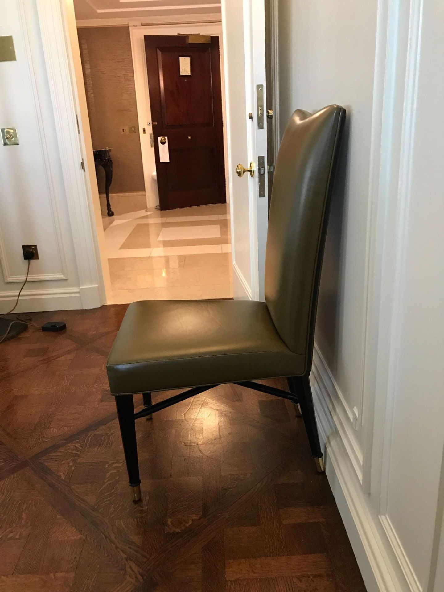 A Set Of 4 x Decca Side Chairs Upholstered In Green Leather 45 x 45 x 98cm Room 606/7 - Image 2 of 2