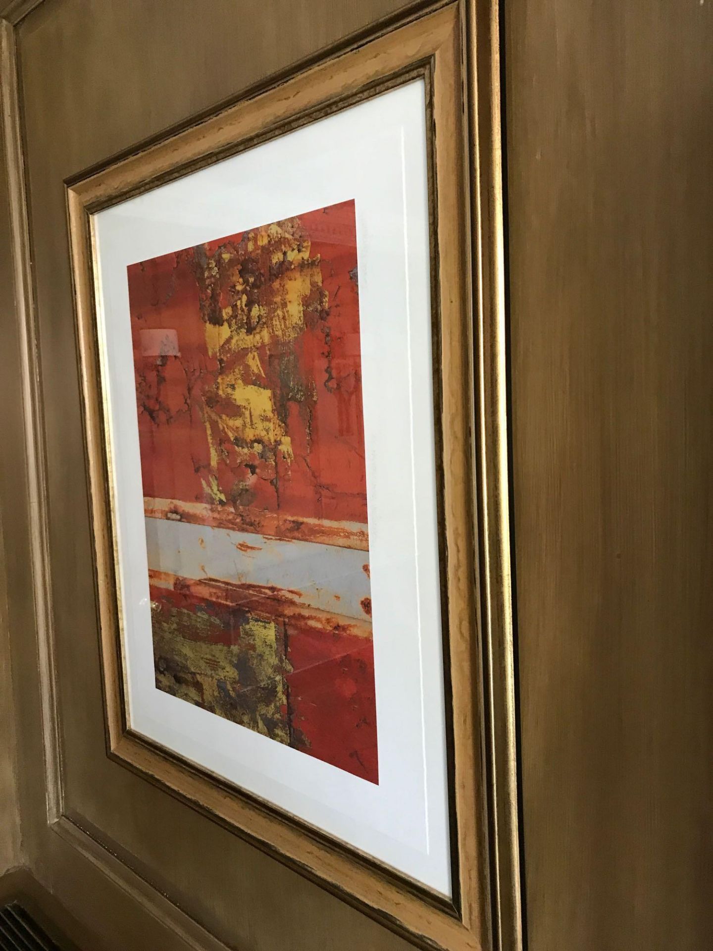 Abstract Framed Lithograph Red Blue And Gold In Gold Frame 73x 88cm Room 611 - Image 2 of 2