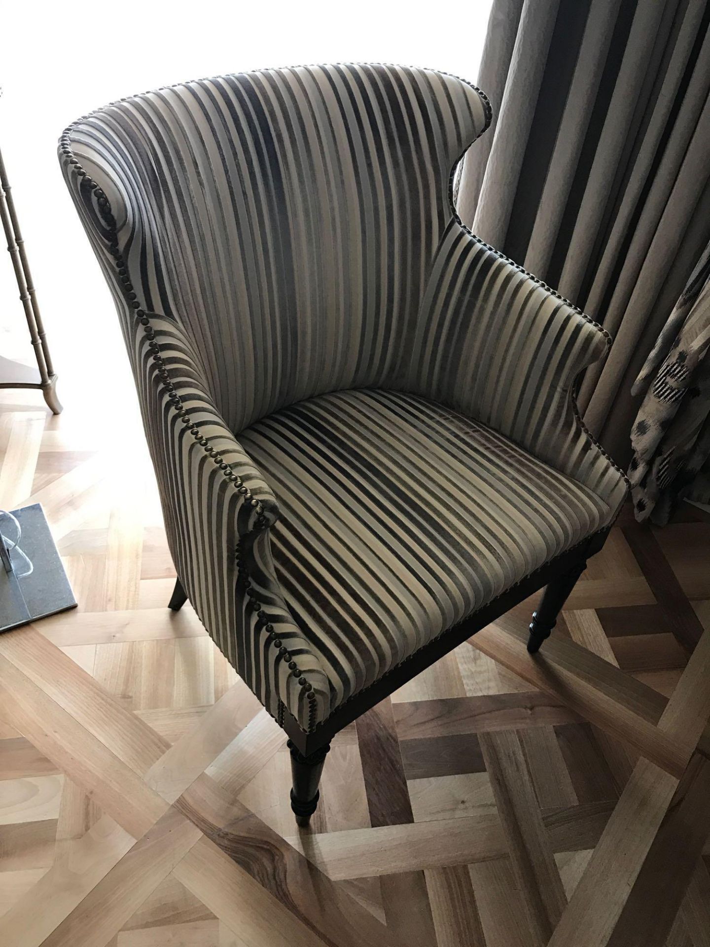 Accent Chair In Upholstered Striped Fabric 65 x 49 x 84cm Room 604