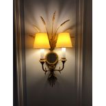 4 x Wall Appliques Twin Arm In A Elegant Wheatsheaf Motif And A Small Decorative Mirror Supported By