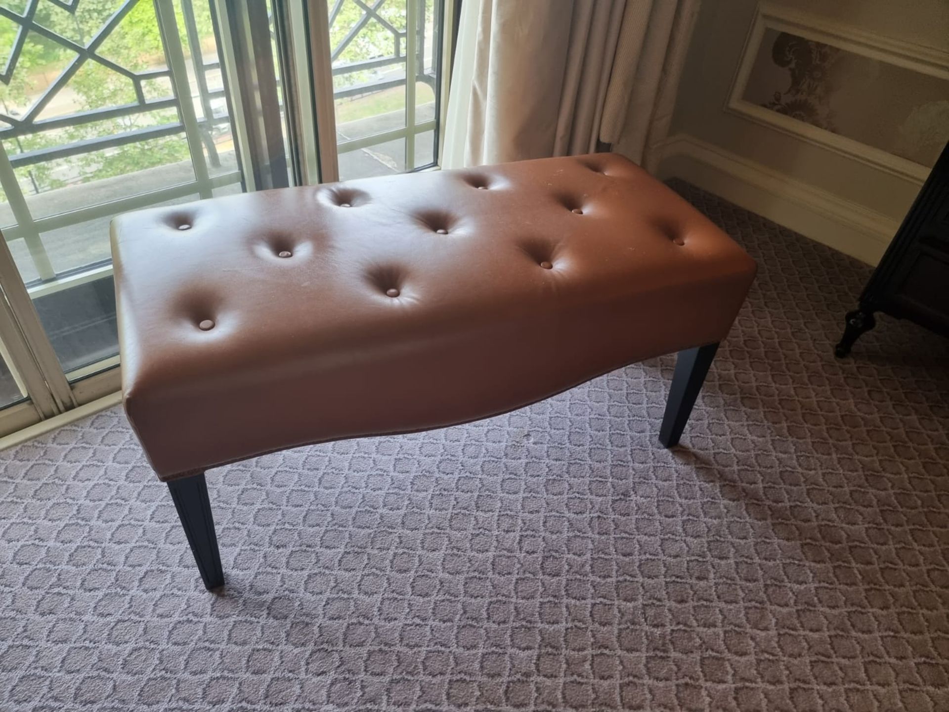 Tufted Leather Bench With Scrolled Apron 100 x 46 x 47cm Room 609