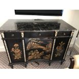 Black Lacquer Hand Decorated Chinoiserie Serpentine Commode By Restall Brown And Clennell The Unit