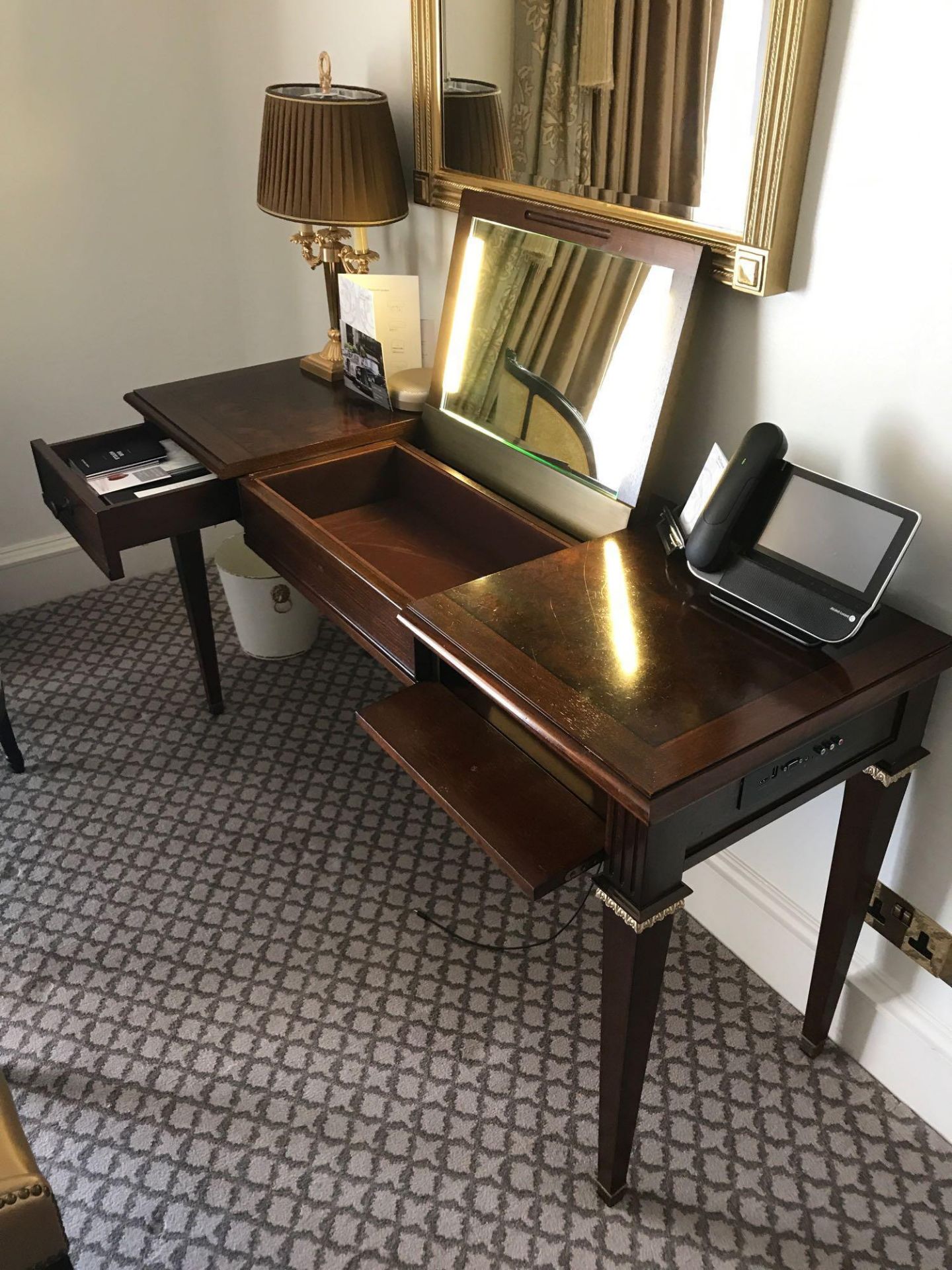 A Burr Mahogany Writing Desk / Dressing Table Fitted With Two Small Side Drawers The Central Panel - Image 2 of 2