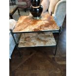 A Marble And Bronze Two Tier Side Table On Cast Frame  70 x 65 x 62cm Room 606/7