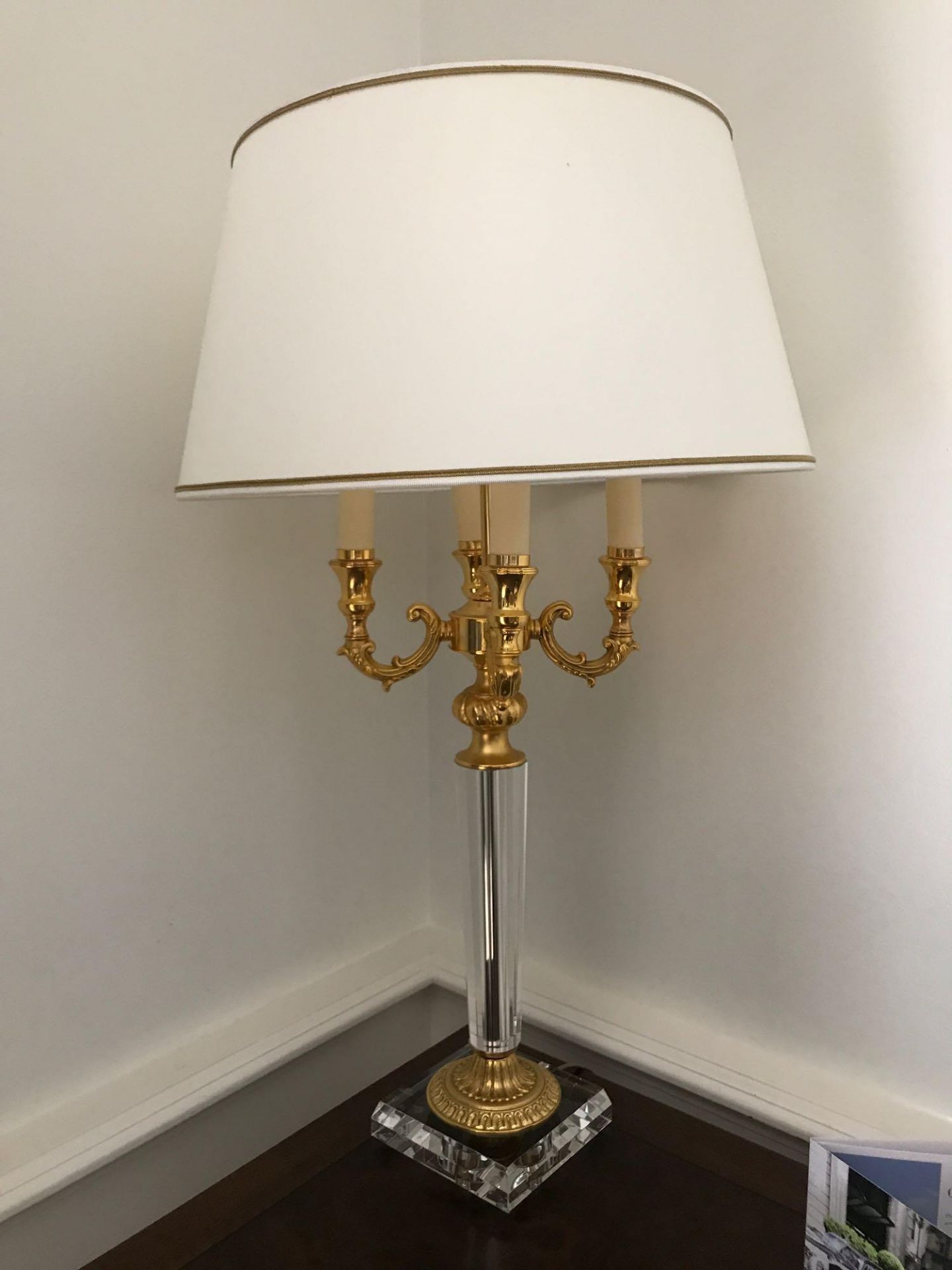 Laudarte Crystal Table Lamp Four Arm Bronze Lost-Wax Casting Antique Gilt Bronze Base And Column And