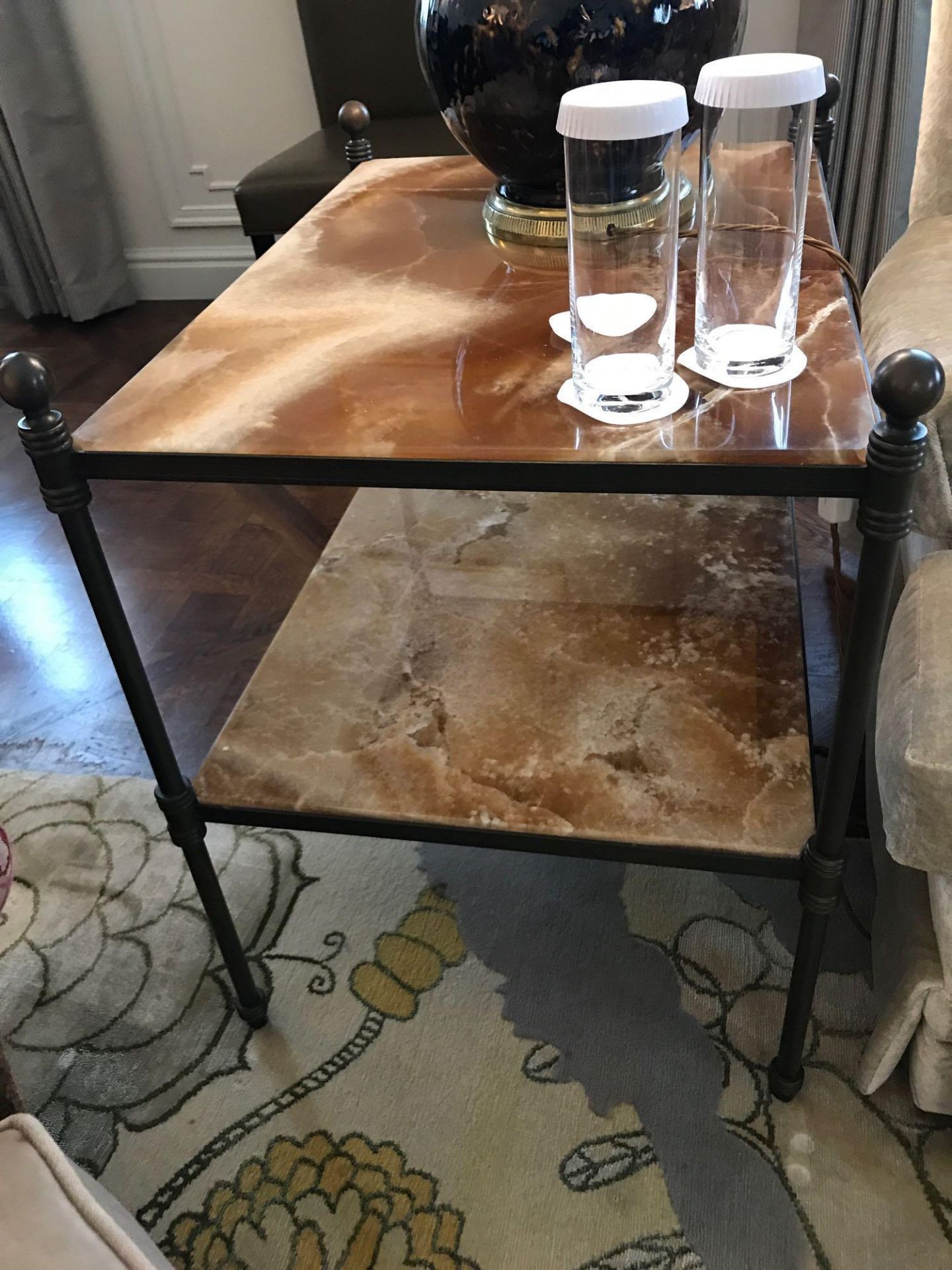 A Marble And Bronze Two Tier Side Table On Cast Frame 69 x 50 x 62 Room 606/7