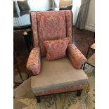 Upholstered High Back Pink And Cream Fireside Chair 72x 60 X107 Room 606/7