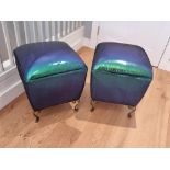 A pair of Italian stools by Pier Luigi Colli, re imagined by Studio Bucchi in iridescent fabric