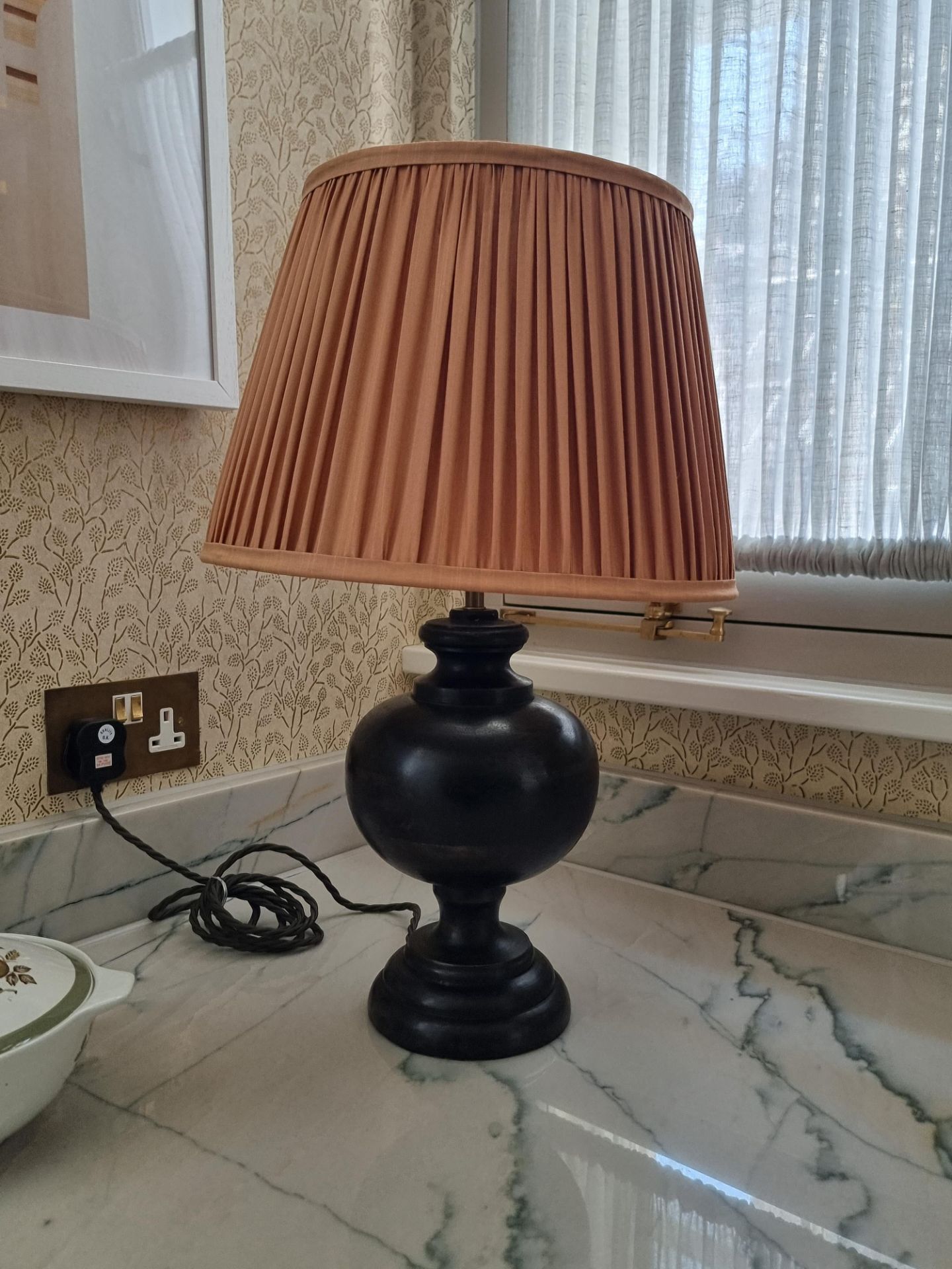 A pair of Venus baluster form table lamps in wood This lamp will fit B22 bayonet lightbulbs - push