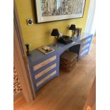Multi-Purpose WFH Desk, Vanity and Clothes Dresser Oak timber Dressing Table/Desk with six rattan