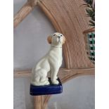 Mated Pair Antique Staffordshire Dogs (Labradors) with Blue Bases Porcelain pair of bookends have