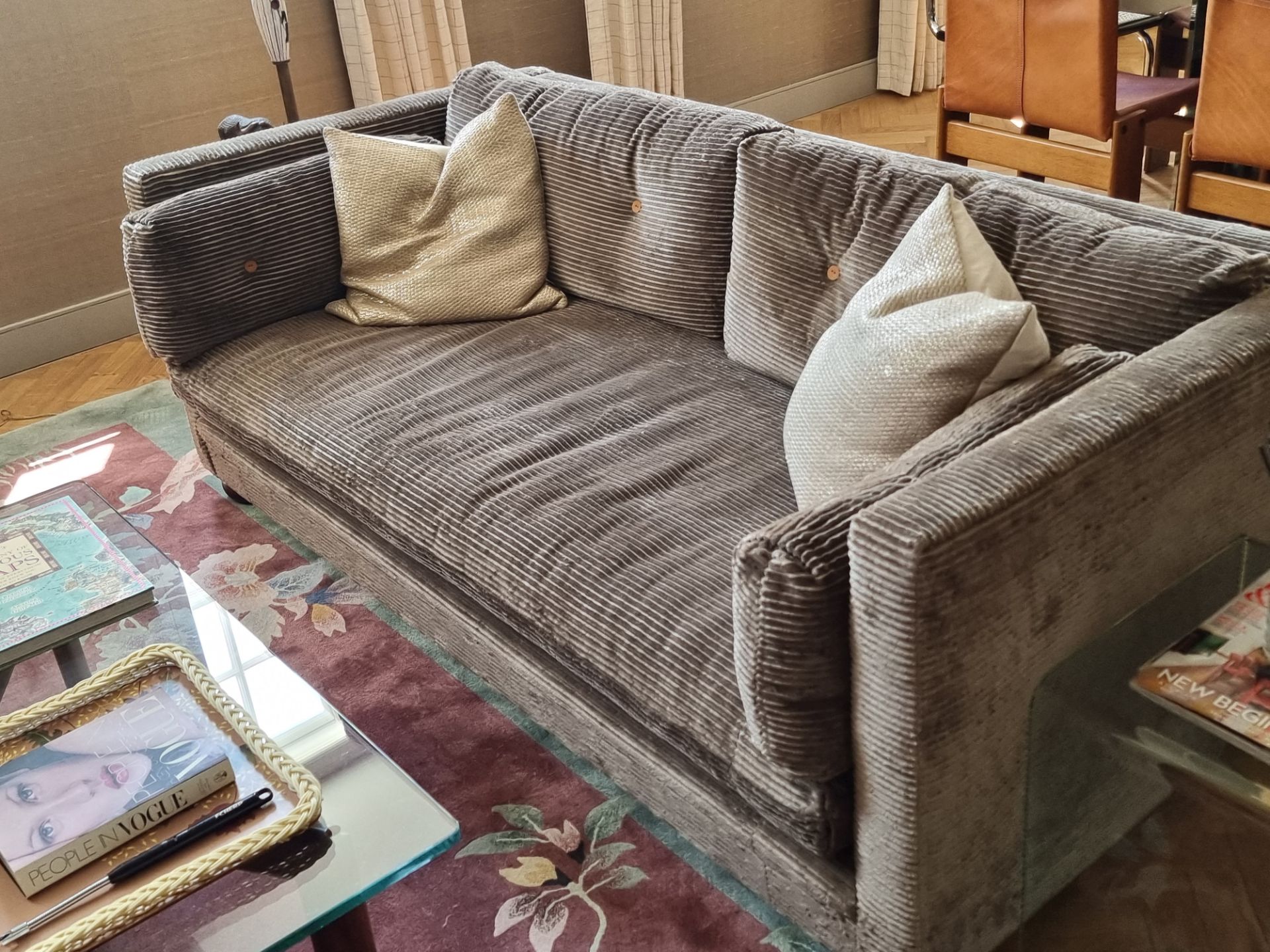 Custom made George Smith Tuxedo Sofa  upholstered in a COM corded brown upholstery 180 x 90 x - Image 2 of 3