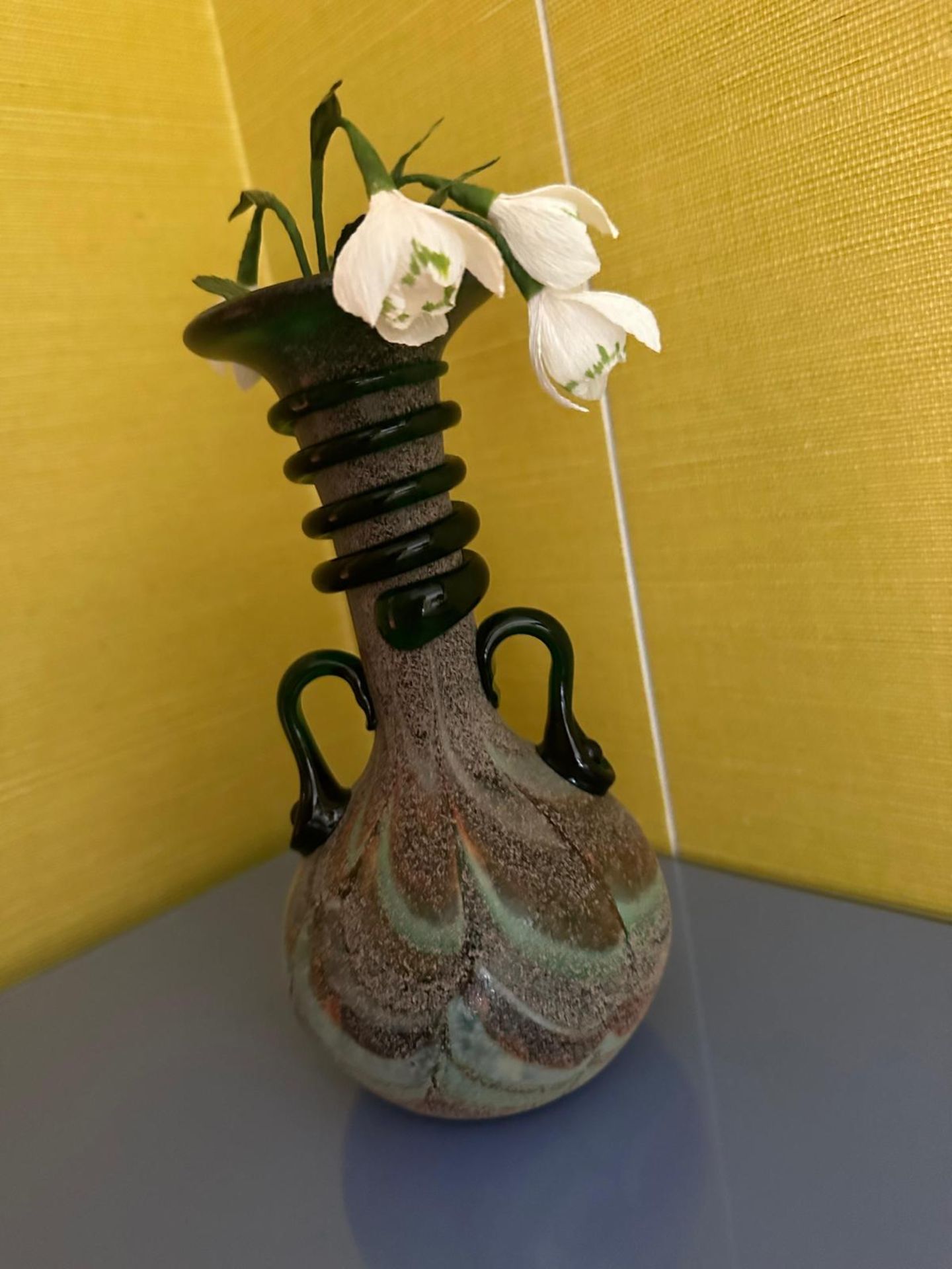 1960s Scavo Vase w/crepe snowdrops (Apt 16)