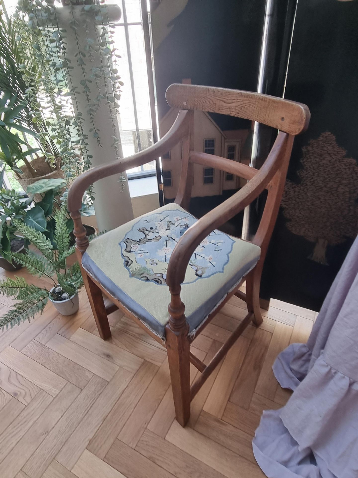 Danish teakwood arts and craft movement armchair with needlepoint seat pad cushion(Apt 1) - Image 2 of 3