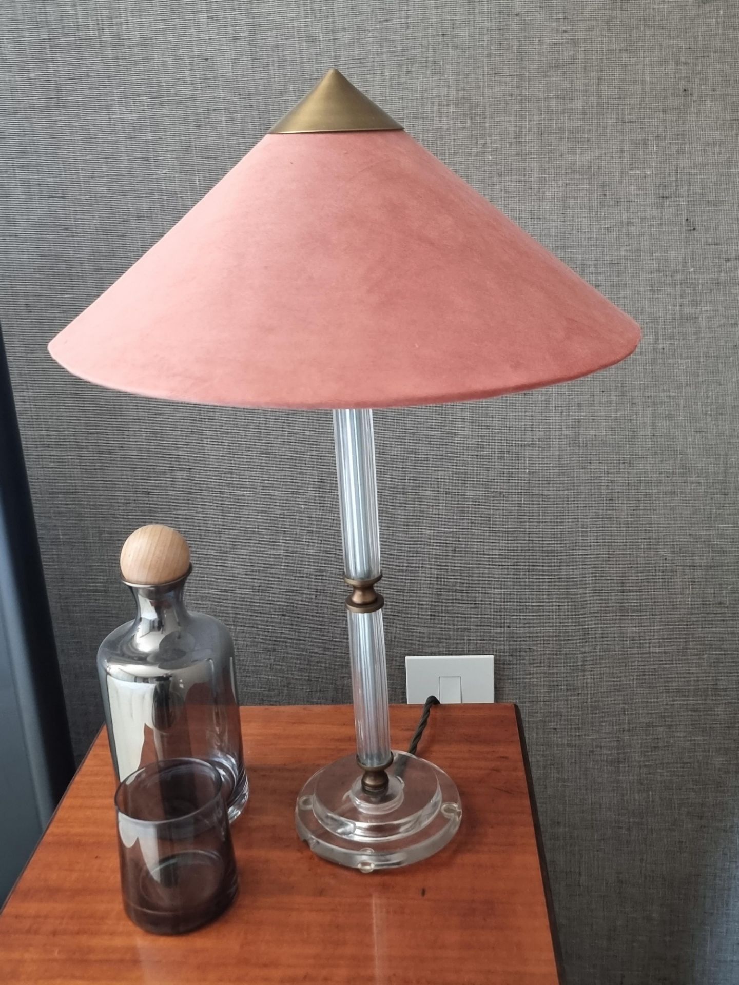 A pair of Acrylic Table lamps with pink suede shade  55cm tall (Apt 1) - Image 2 of 2