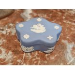 Vintage Wedgwood Blue Jasperware Trinket Ring Box With Cover Pentefoil Star Shape with Diana Chariot