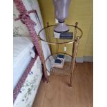 A pair of brass antique bedside cabinets with etched glass plate 42 x 71cm (Apt 16)
