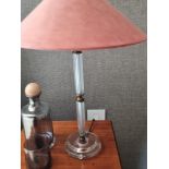 A pair of Acrylic Table lamps with pink suede shade  55cm tall (Apt 1)