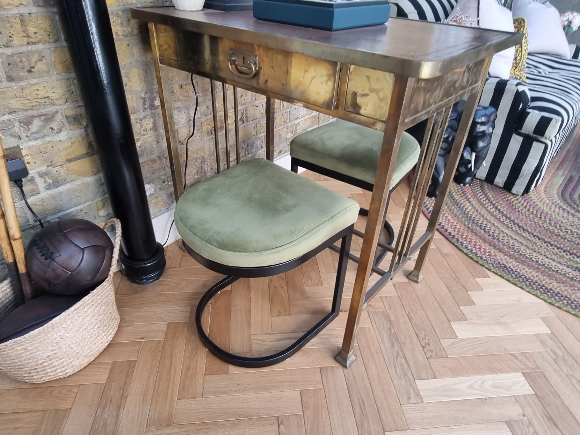 Antique Brass & Leather Games Table/Desk 60 x 87 x 83cm(Apt 1)