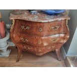 Antique French Louis XV Style Kingwood Bombe Commode Chest  the rouge marble top above 3 graduated