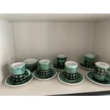 Vintage Cinque Ports Pottery (The Monastery) Rye  green coffee set comprising of 6 x cups and