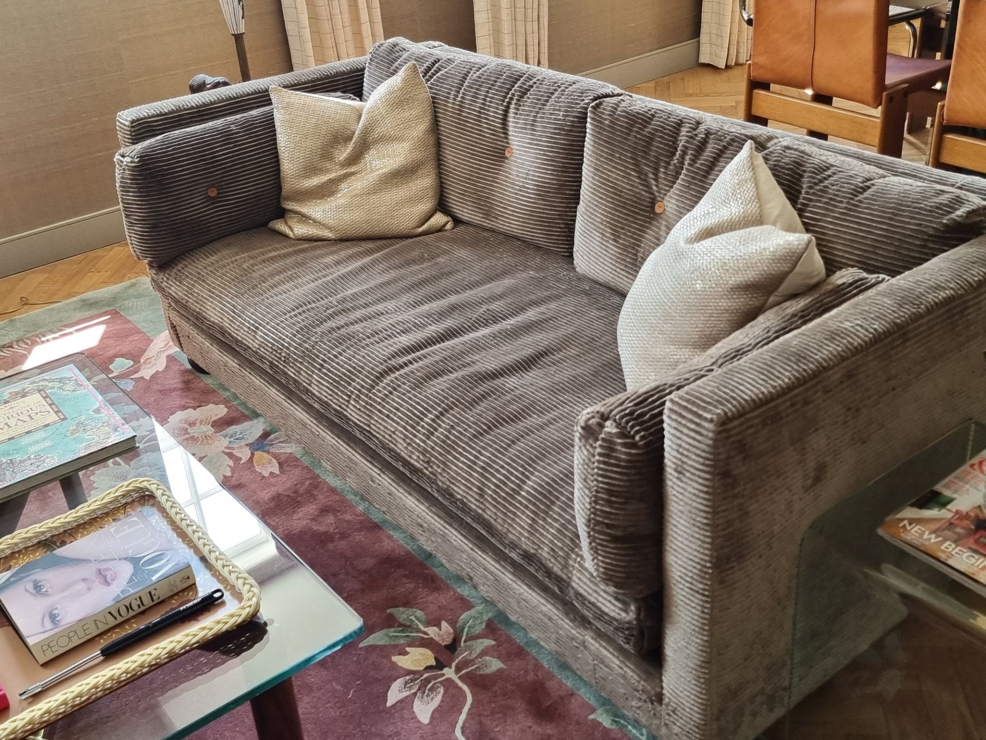 Custom made George Smith Tuxedo Sofa  upholstered in a COM corded brown upholstery 180 x 90 x - Image 3 of 3