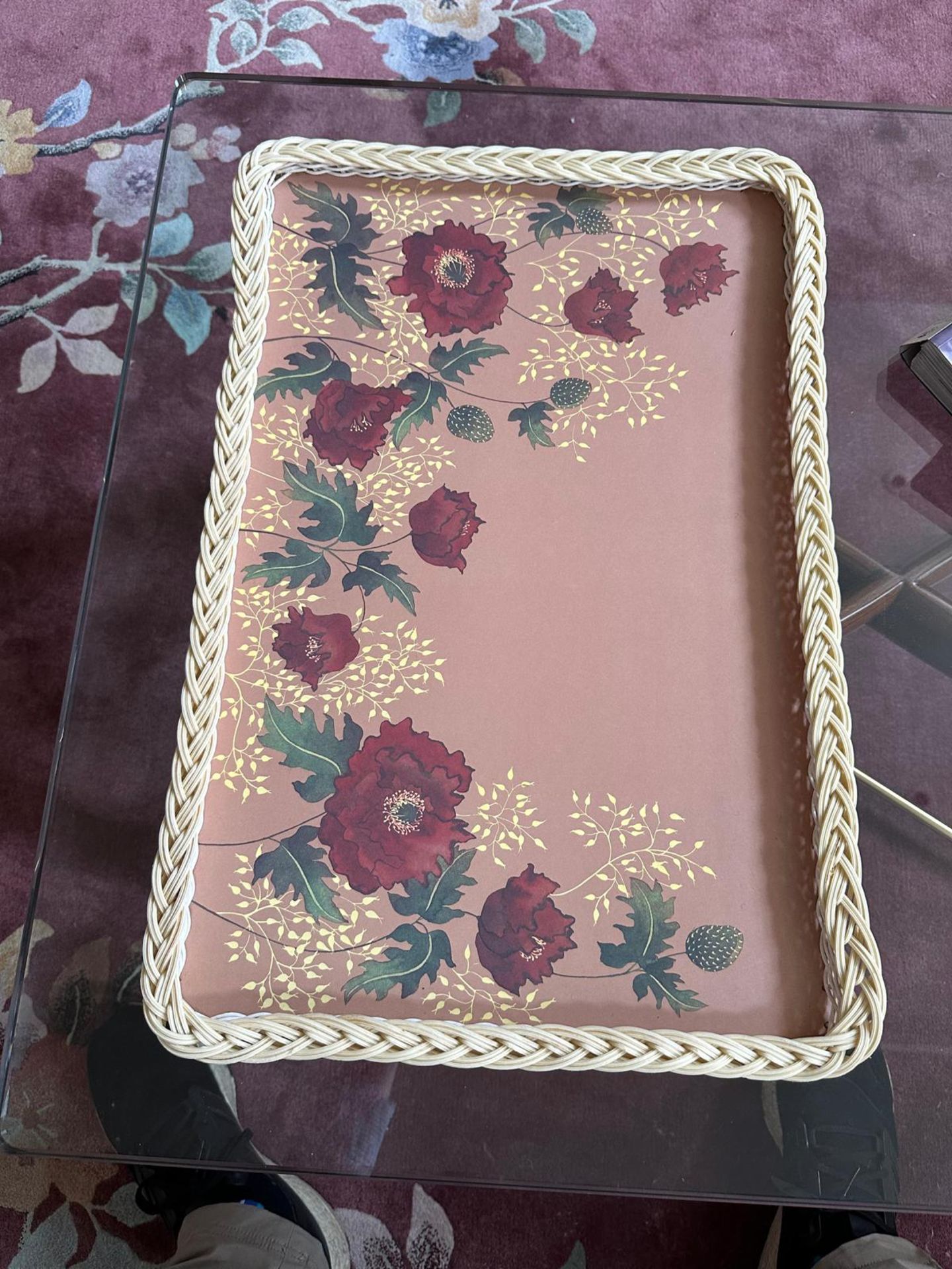 Kitsch Floral Plastic Tray, Woven Large Melamine 1970s  56 x 38cm (Apt 1) - Image 2 of 2
