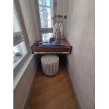 A walnut bespoke designed burled desk with brass trim and single drawer shaped to fit 90 x 18 x 84cm