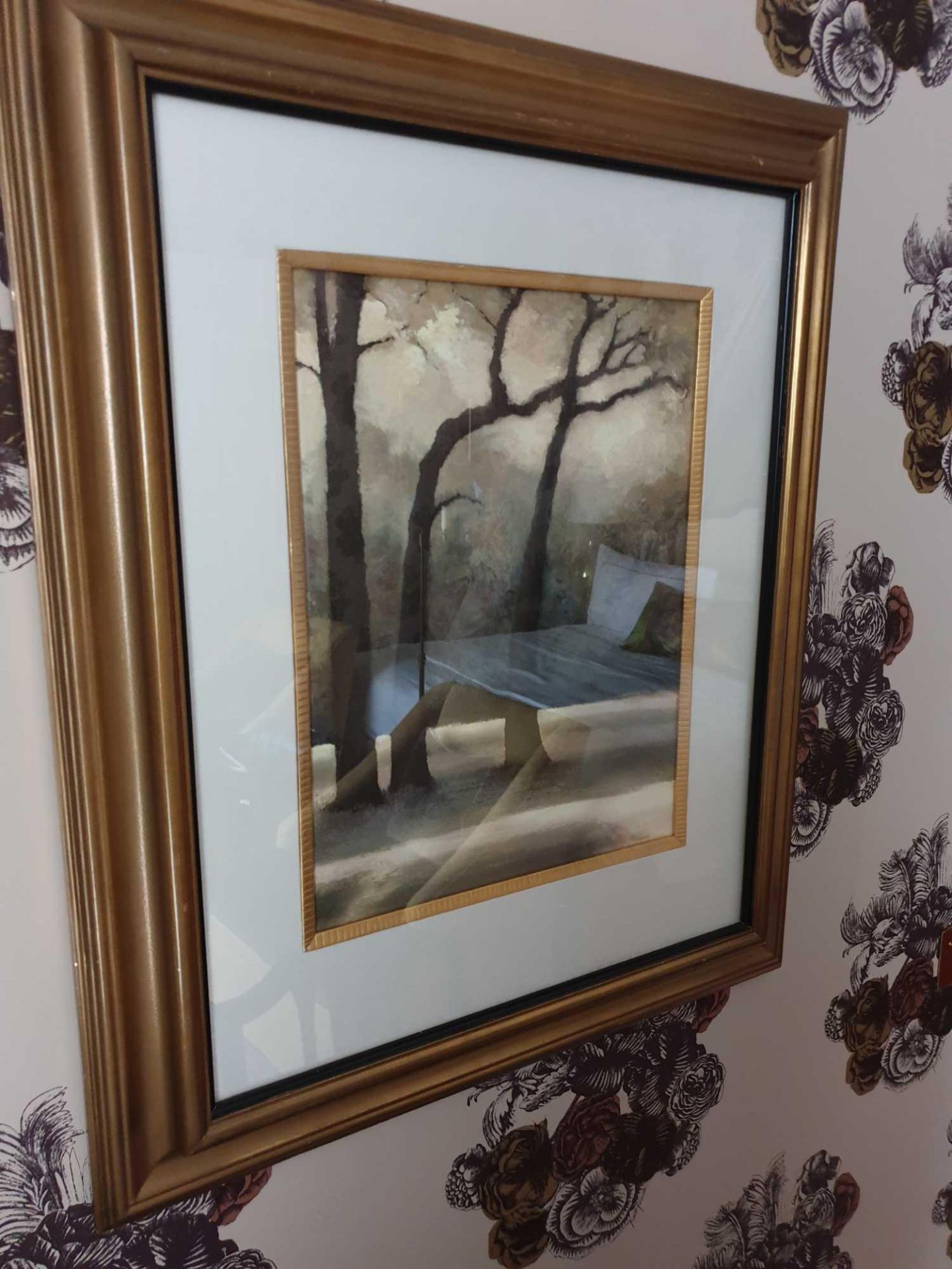 Lithograph Print Stark Winter Trees Framed 62 x 76cm (Room 740)