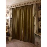 A Pair Of Silk Drapes And Jabots Green And Grey With Piped Trim 220 x 280cm (Room 740)