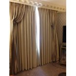 A Pair Of Silk Drapes And Jabots Gold And Dark Gold Stripes With Piping 220 x 280cm (Room 721)