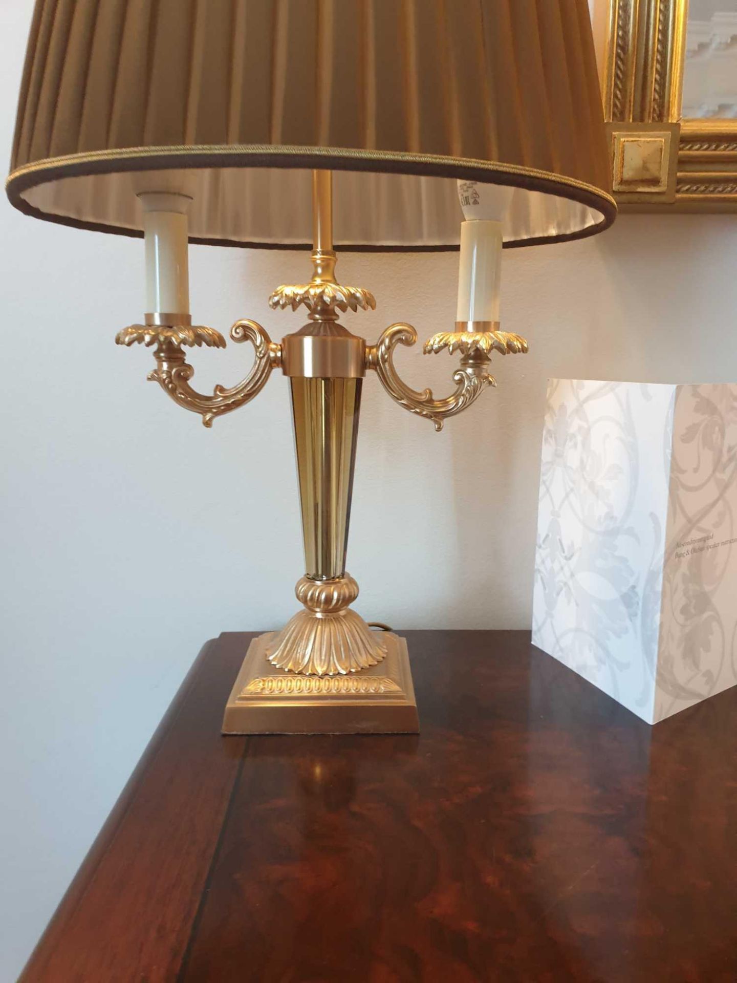 Laudarte Aretusa Twin Arm Table Lamp Bronze Lost-Wax Casting Antique Gilt Bronze Base And Column And - Image 2 of 3
