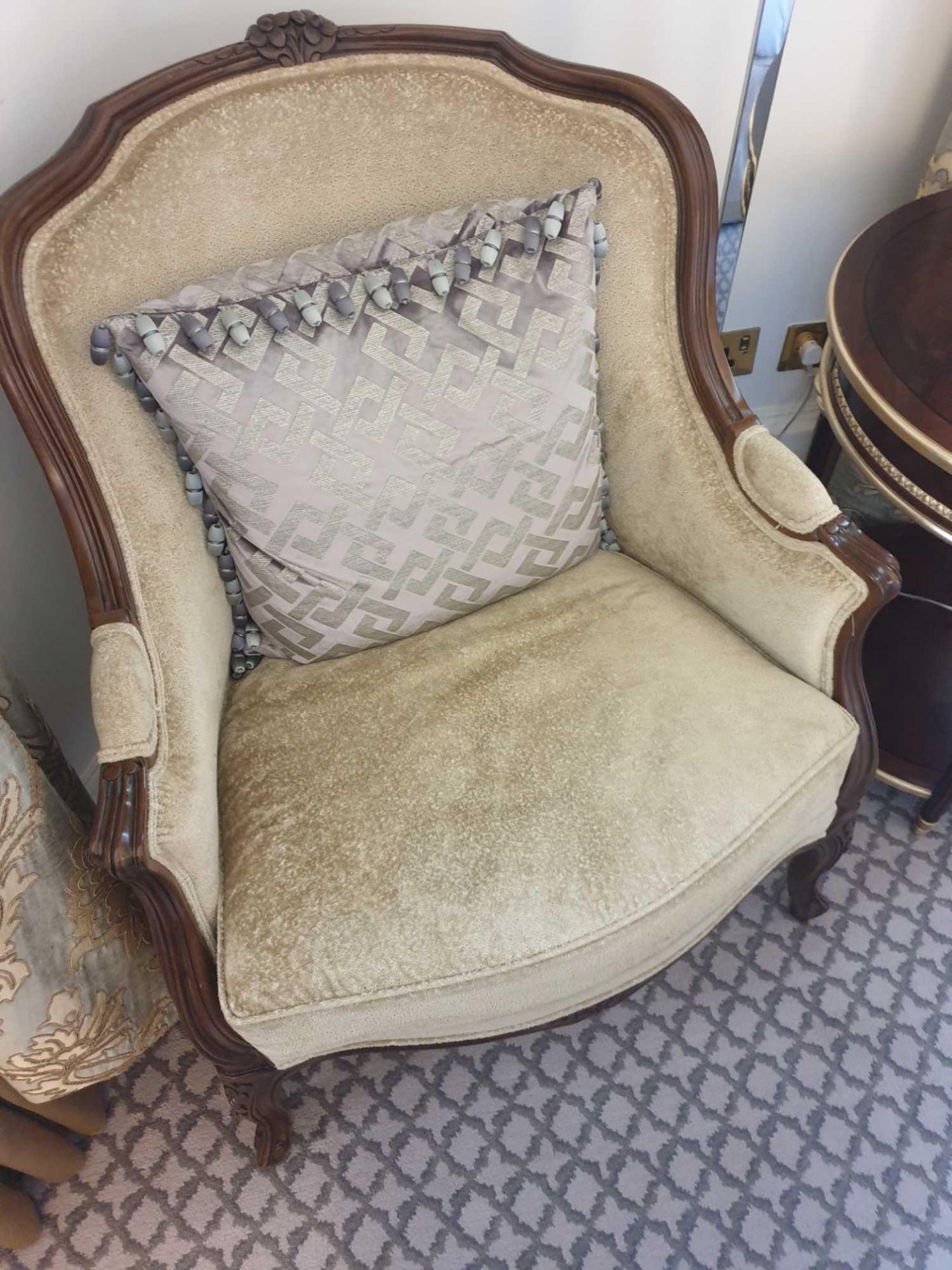 Louis XV Style Bergere The Slightly Flared Arms Have Upholstered Armrests Upholstered In Cream - Image 2 of 2