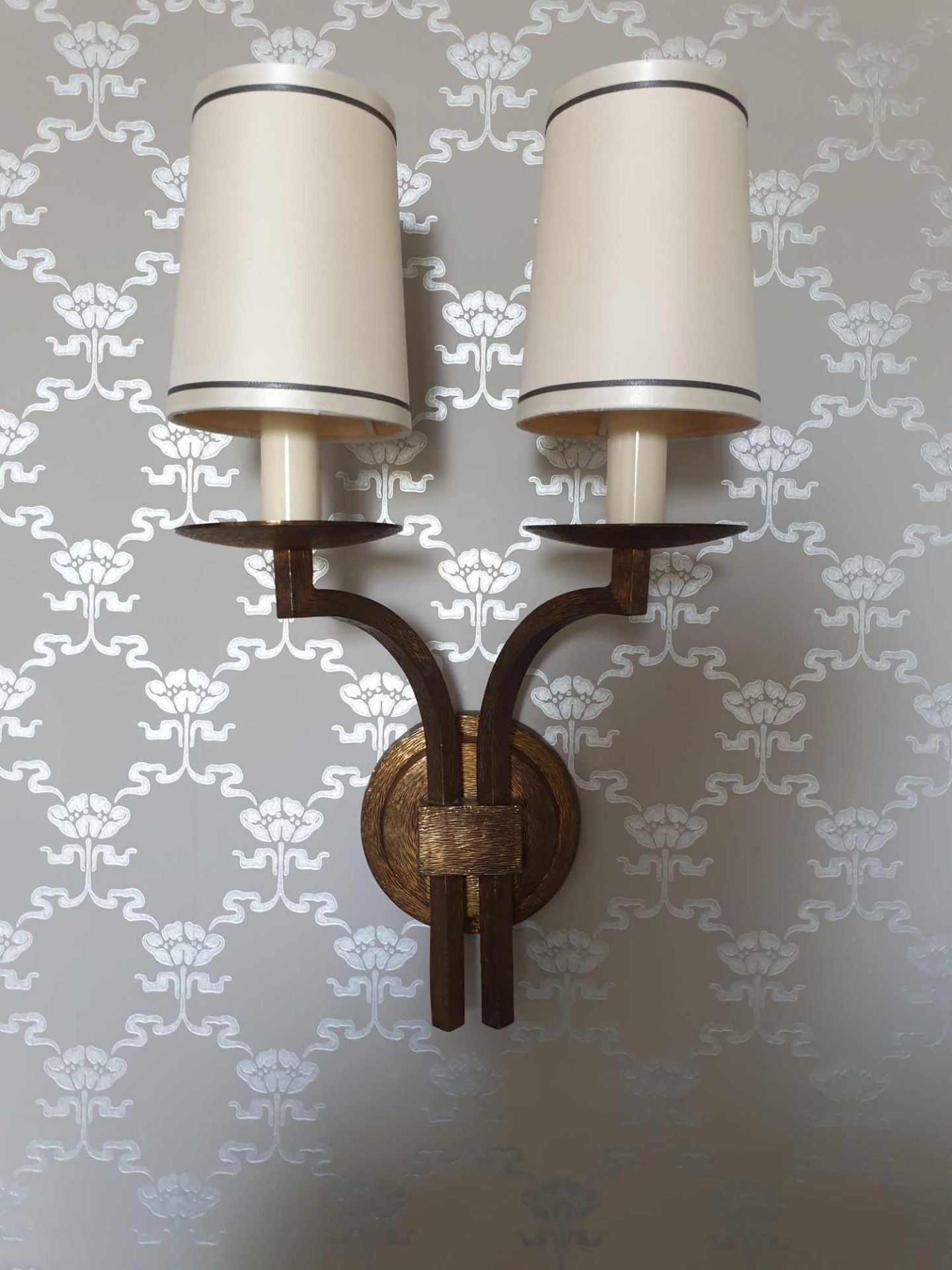 A Pair Of Dernierand Hamlyntwin Arm Antique Bronzed Wall Sconces With Shade 51cm (Room 710 & 711)