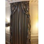 A Pair Of Silk Drapes And Jabots Abstract Pattern Featuring Stripes And Spots Trim And Tassels 140 x