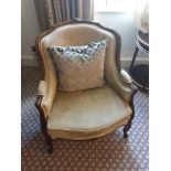 A Pair Of Louis XV Style Bergere The Slightly Flared Arms Have Upholstered Armrests Upholstered In