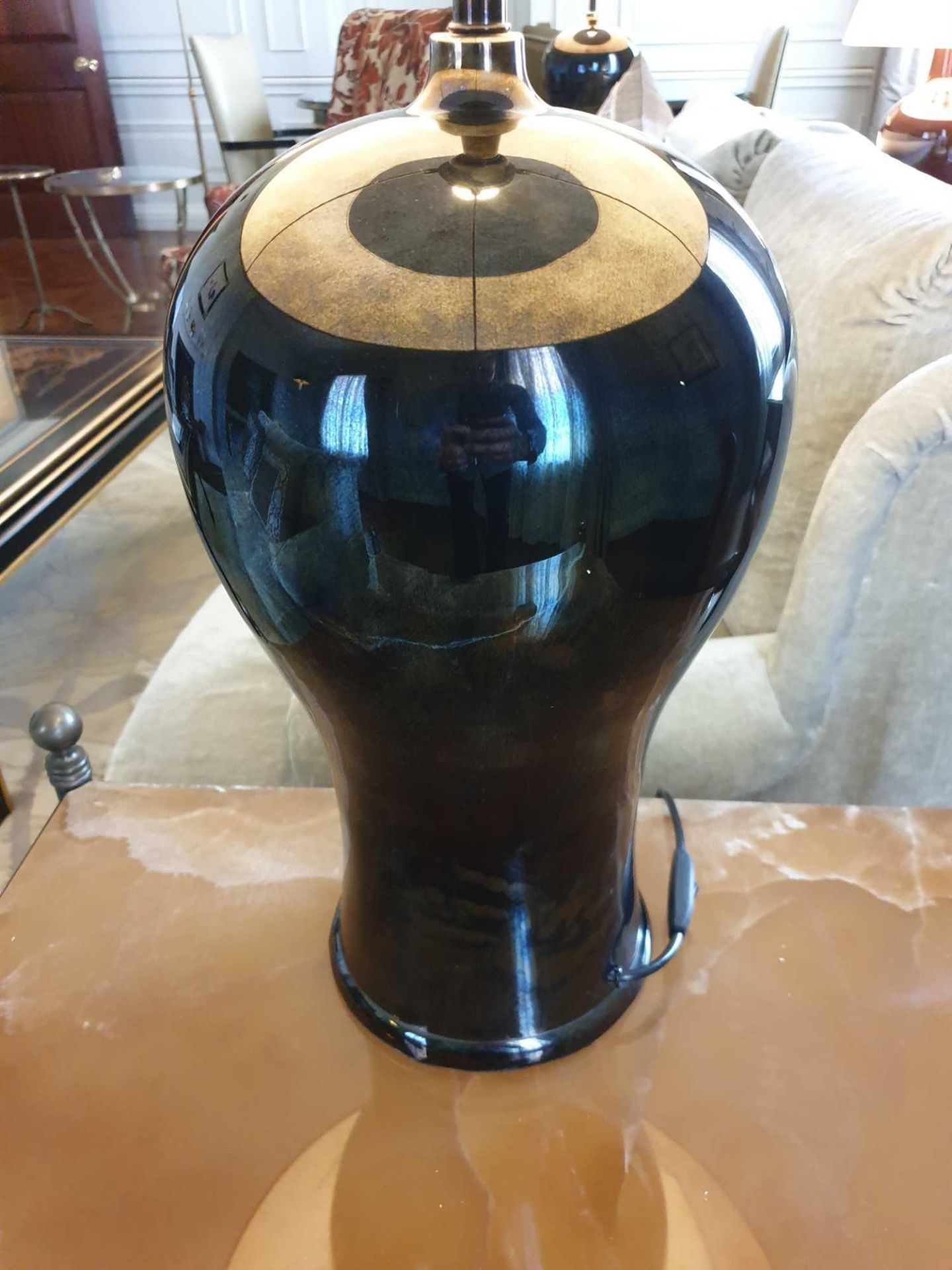 A Pair Of Heathfield And Co Pithos Ceramic Table Lamp With Cream Shade 75cm (Room 706 707) - Image 2 of 3