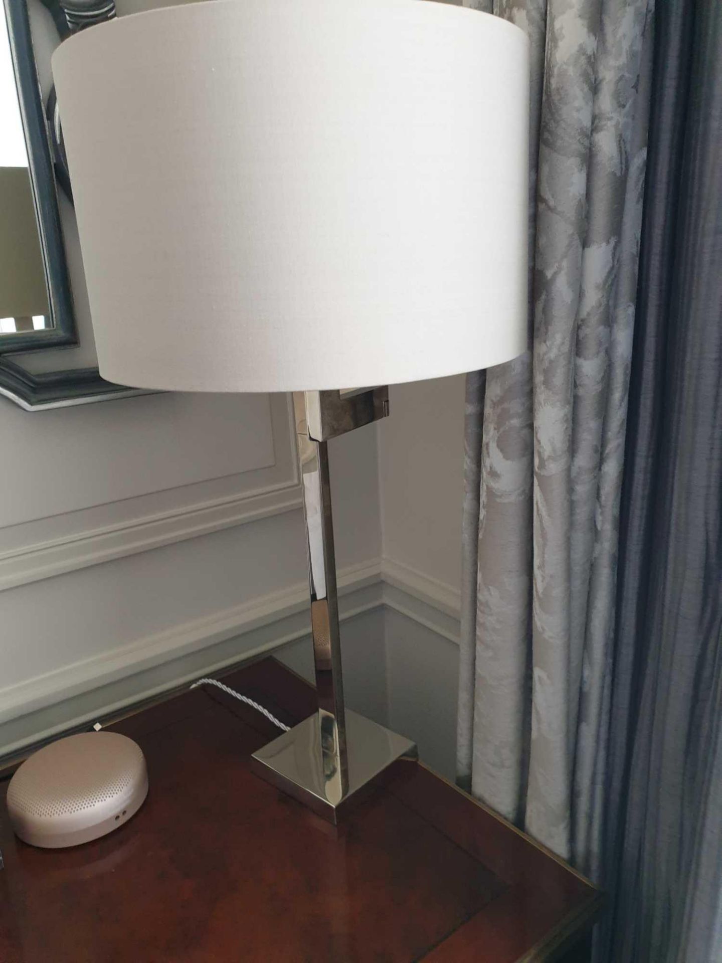 A Pair Porta Romana SLD36 Polished Nickel Swivel Arm Table Lamp With Shade 65cm (Room 723 & 724)