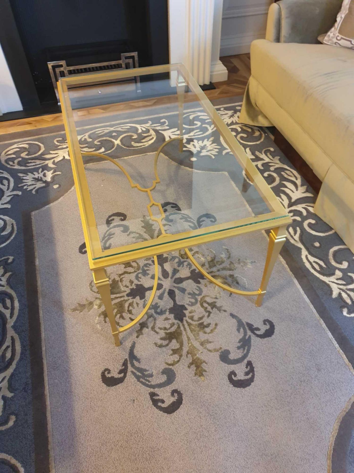 A Rectangular Coffee Table Polished Brass Frame With Clear Glass Top 110 x 60 x 58cm (Room 702 &