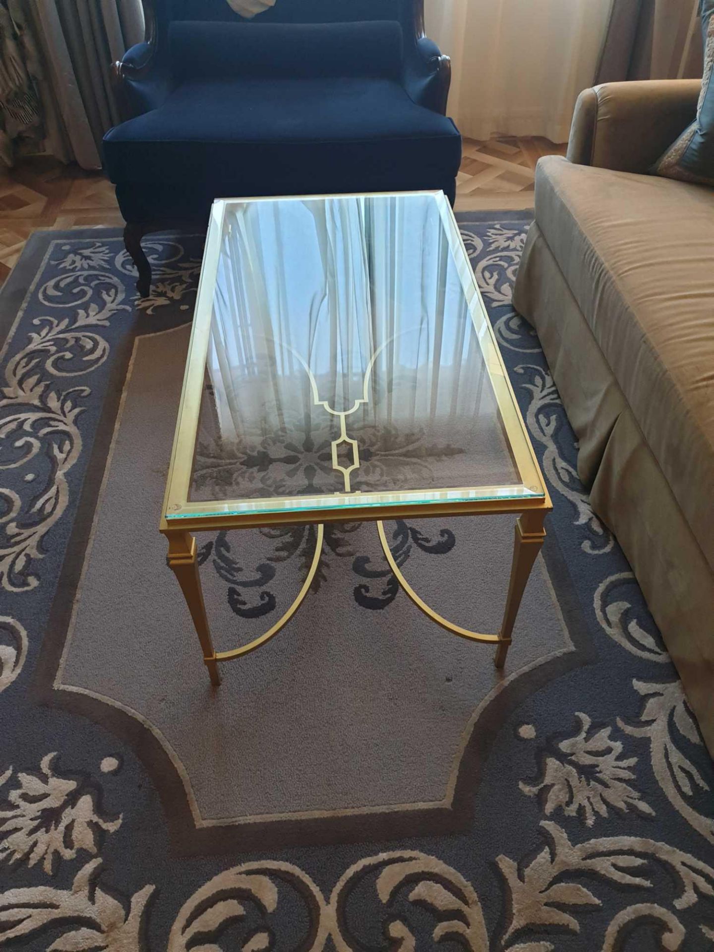 A Rectangular Coffee Table Polished Brass Frame With Clear Glass Top 110 x 60 x 58cm (Room 704 &