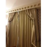 A Pair Of Silk Drapes And Jabots In Pale Gold And Dark Gold Large Stripes With Intermittent Gold