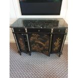Black Lacquer Hand Decorated Chinoiserie Serpentine Commode By Restall Brown And Clennell The Six