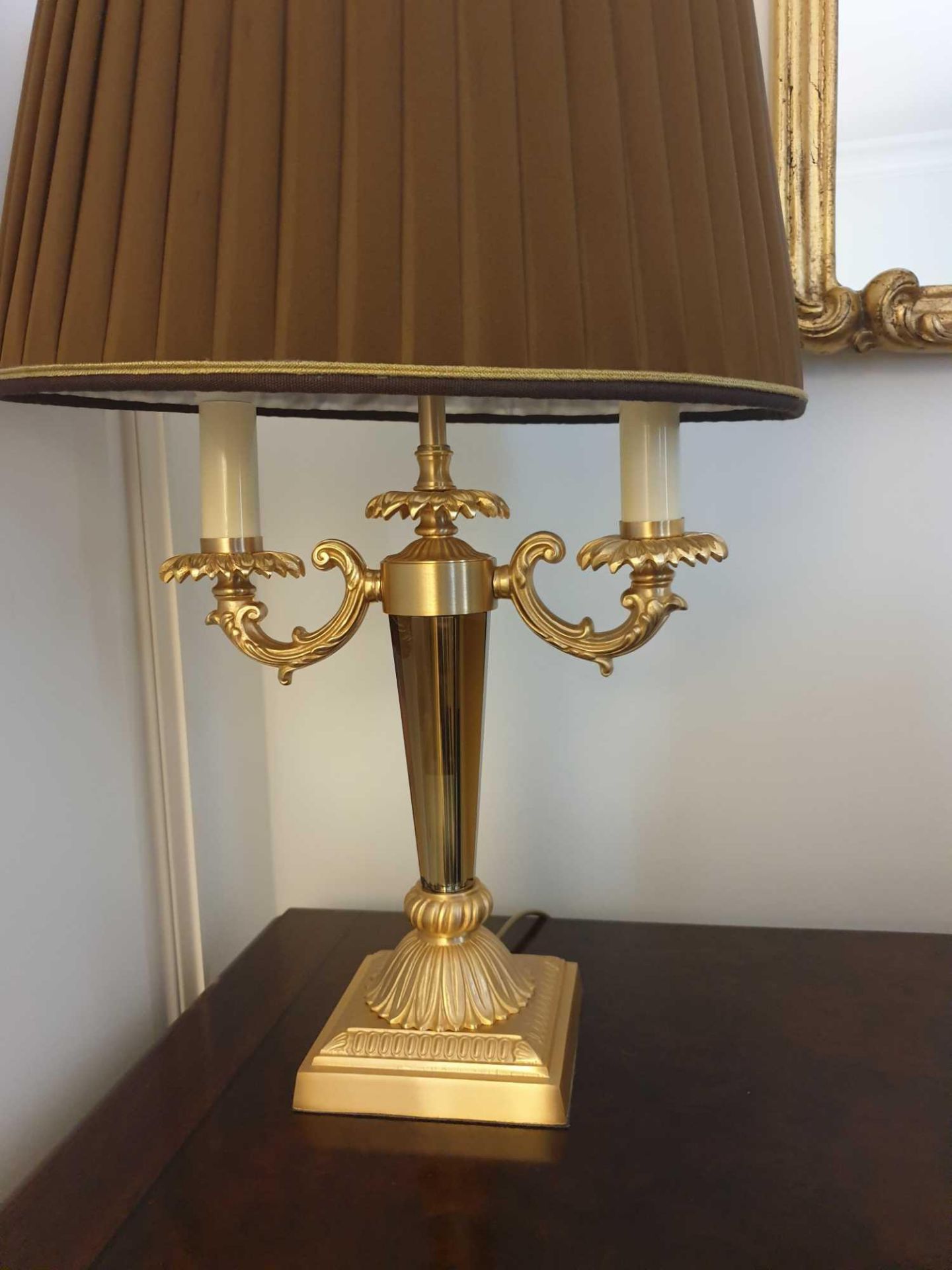 Laudarte Aretusa Twin Arm Table Lamp Bronze Lost-Wax Casting Antique Gilt Bronze Base And Column And - Image 2 of 2