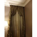 A Pair Of Silk Drapes And Jaots Dark Grey With Green And Grey Chain Pattern Tassels And Piping 100 x