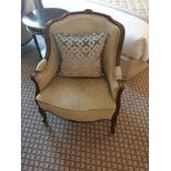 A Pair Of Louis XV Style Bergere The Slightly Flared Arms Have Upholstered Armrests Upholstered In
