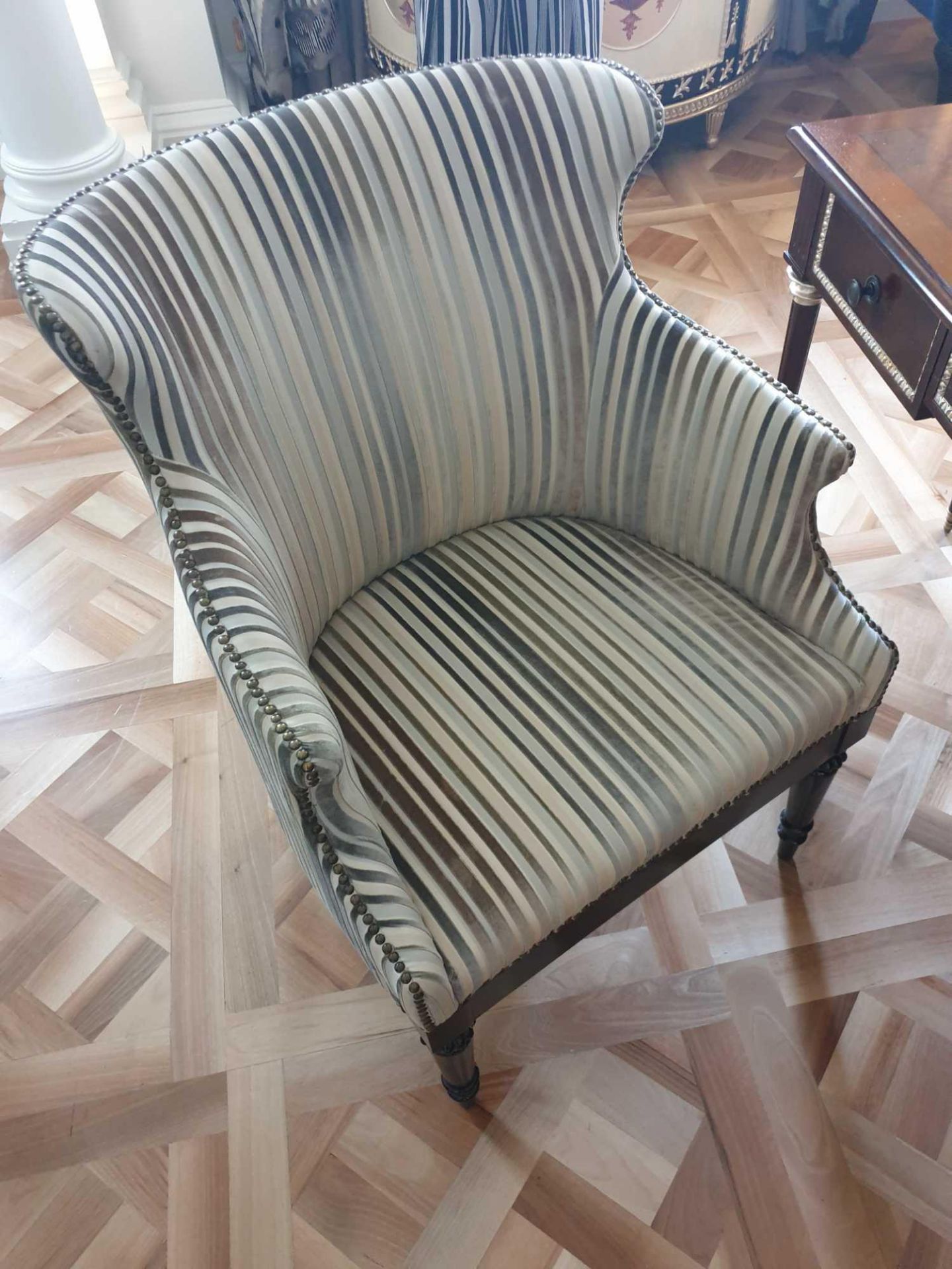 Accent Chair In Upholstered Striped Fabric 65 x 49 x 84cm (Room 702 & 703)